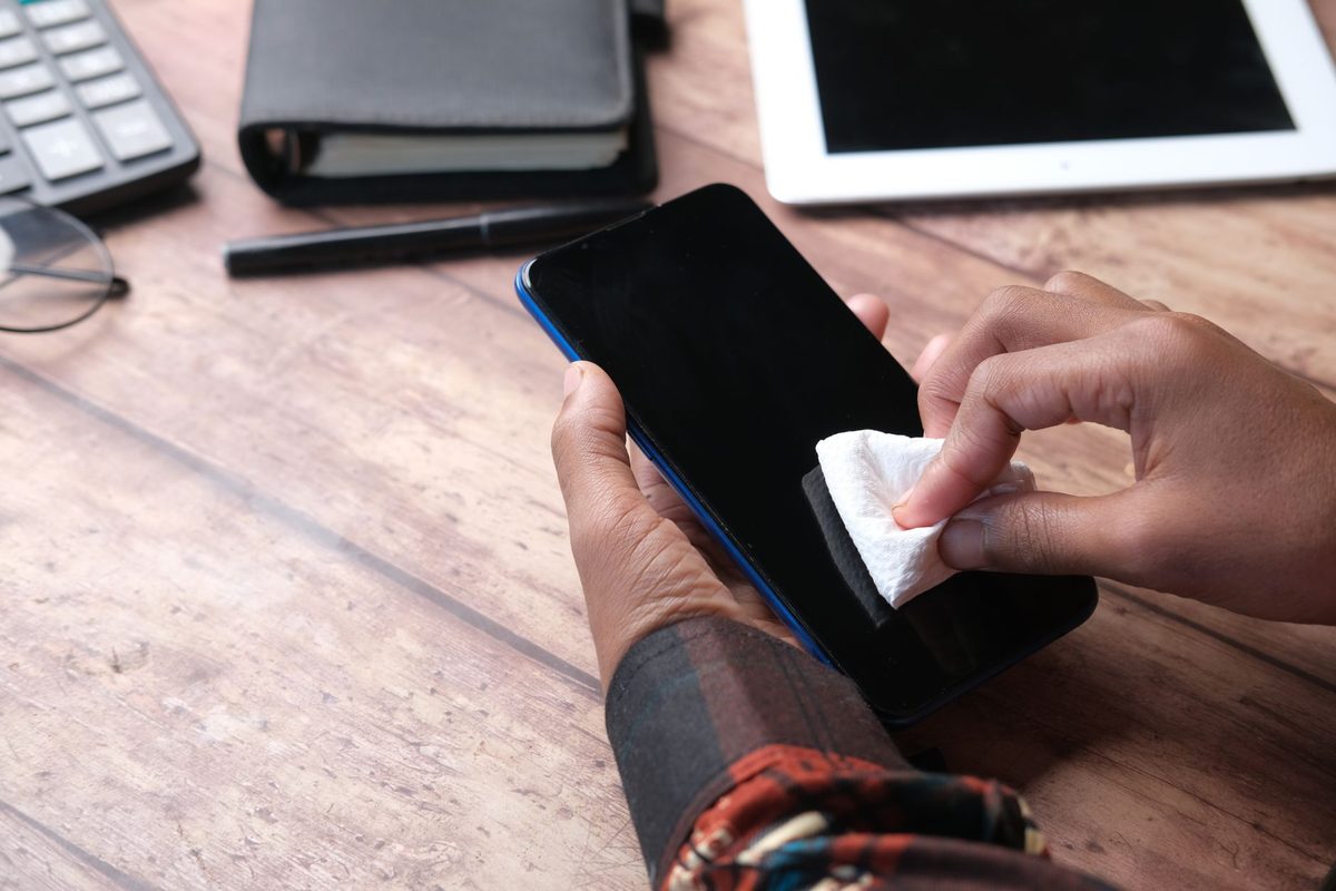 A smartphone on a desk in a quiet office